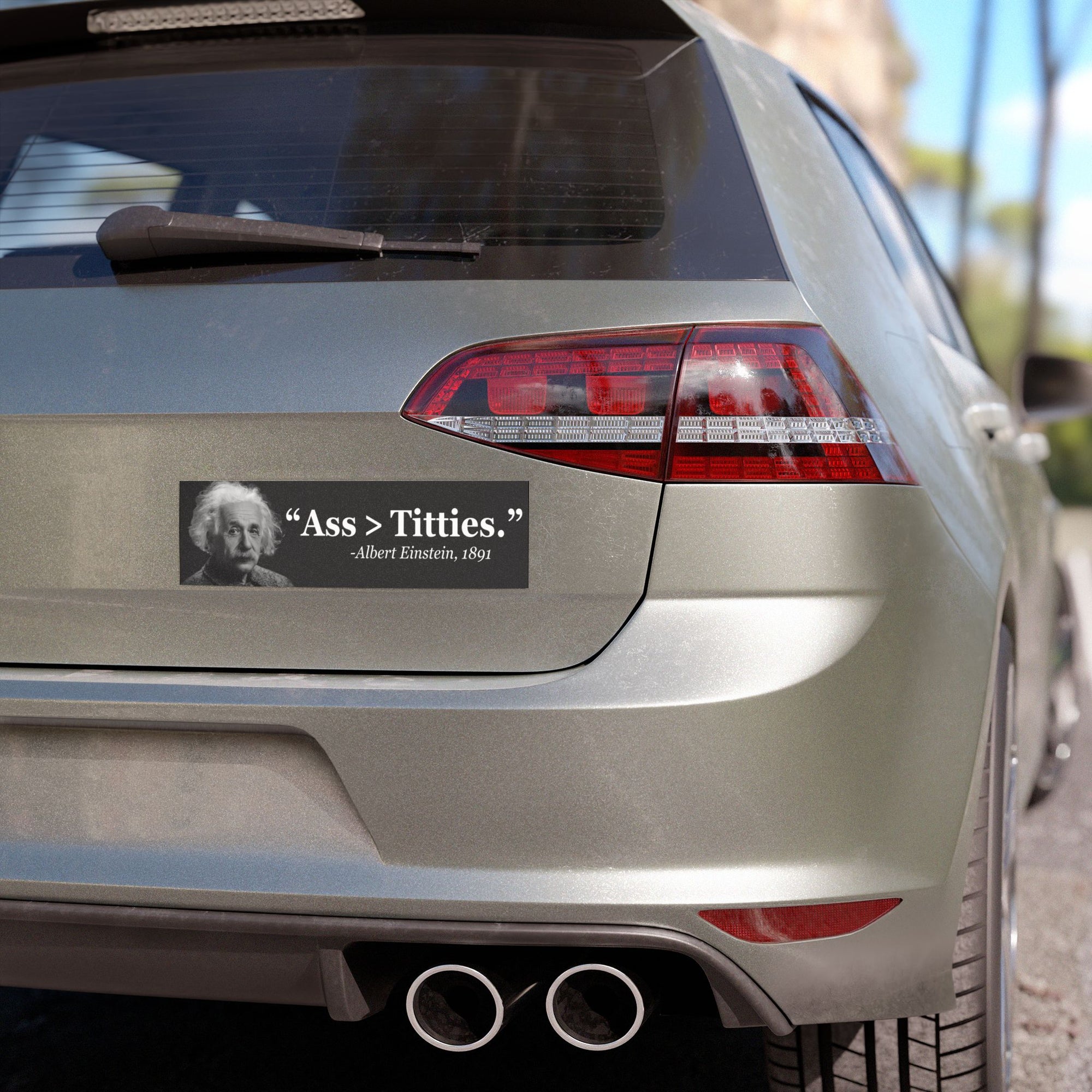 "Ass > Titties" Albert Einstein Car Magnet